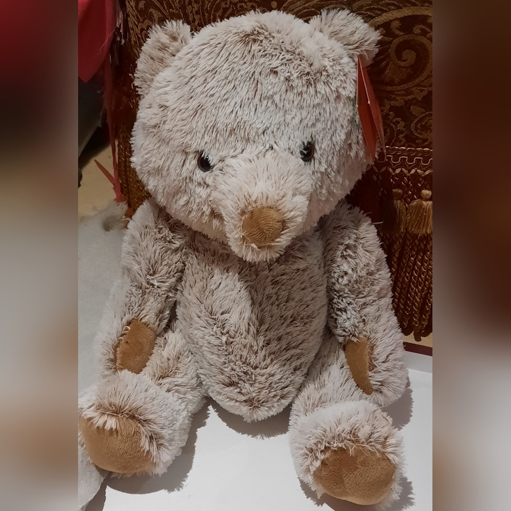 NWT Beige Tan Super Soft Faux Fur Teddy Bear 🧸 Plush Great 🎁 14.5" X 11"